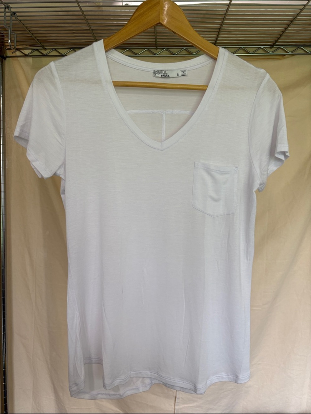 Prana White V-Neck Short Sleeve Tee with Chest Pocket